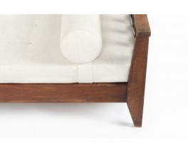 Daybed René Gabriel en chêne et lin design reconstruction 1950