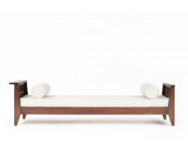 Daybed René Gabriel en chêne et lin design reconstruction 1950