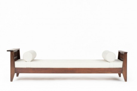 Rene Gabriel daybed in oak and linen design reconstruction 1950