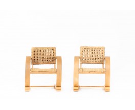 Audoux&Minet armchairs beech and rope edition Vibo Vesoul 1950 set of 2