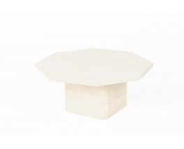 Octagonal coffee table in travertine 1980