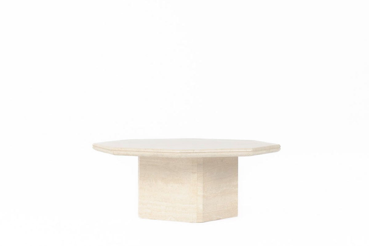 Octagonal coffee table in travertine 1980