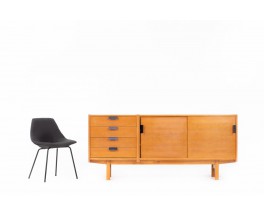 Andre Simard sideboard in ash veneer and black metal 1955