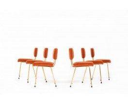 Chaises métal doré et velours ocre édition Airborne 1950 set de 6