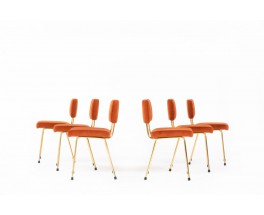 Gold metal chairs and ocher velvet edition Airborne 1950 set of 6