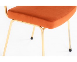 Chaises métal doré et velours ocre édition Airborne 1950 set de 6