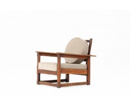 Fauteuil en chêne et velours marron design Art Déco 1930