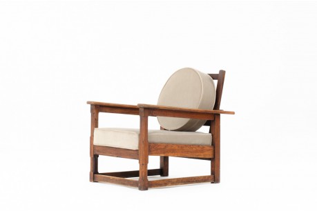 Armchair in oak and brown velvet fabric Art Deco design 1930