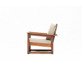 Fauteuil en chêne et velours marron design Art Déco 1930