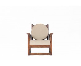 Fauteuil en chêne et velours marron design Art Déco 1930