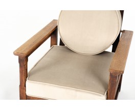 Fauteuil en chêne et velours marron design Art Déco 1930