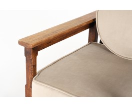 Fauteuil en chêne et velours marron design Art Déco 1930