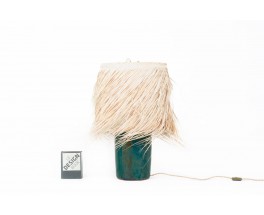 Lamp in green ceramic and raffia lampshade 1960