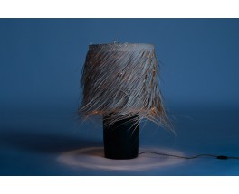 Lamp in green ceramic and raffia lampshade 1960