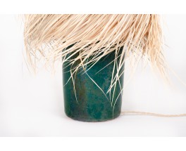 Lamp in green ceramic and raffia lampshade 1960