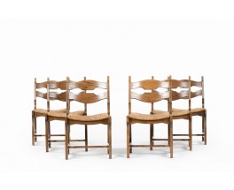 Guillerme and Chambron chairs in oak and straw edition Votre Maison 1950 set of 6