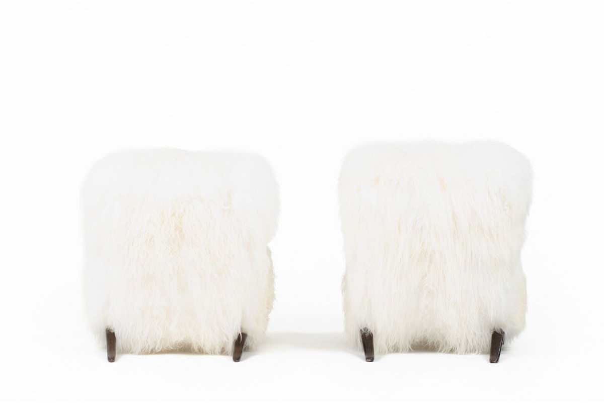 Jindrich Halabala armchairs model H269 icelandic sheep and beech 1930 set of 2
