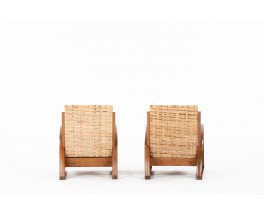 Armchairs in teak and woven rattan core 1930 set of 2