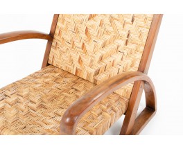 Armchairs in teak and woven rattan core 1930 set of 2