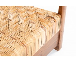 Armchairs in teak and woven rattan core 1930 set of 2