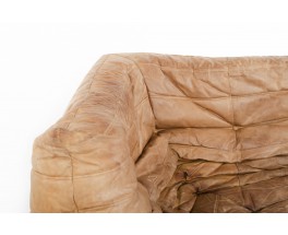 Chauffeuse d'angle Michel Ducaroy modèle Togo cuir marron édition Ligne Roset 1970