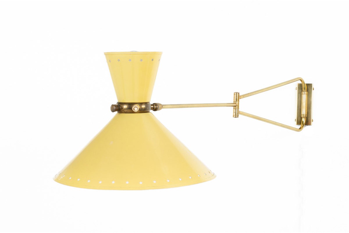Rene Mathieu wall lamp model Diabolo in brass and metal edition Lunel 1950
