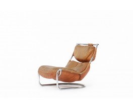 Fauteuil en chrome et coussins cuir camel design italien 1970