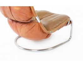 Armchair in chrome and camel leather cushions Italian design 1970