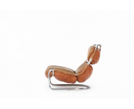 Fauteuil en chrome et coussins cuir camel design italien 1970