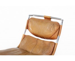 Armchair in chrome and camel leather cushions Italian design 1970