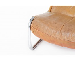 Fauteuil en chrome et coussins cuir camel design italien 1970