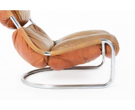 Fauteuil en chrome et coussins cuir camel design italien 1970