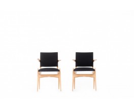 Maurice Pre armchairs in beech and black linen 1950 set of 2