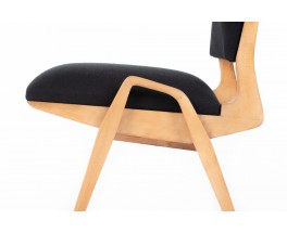 Fauteuils Maurice Pré en hêtre et lin noir 1950 set de 2