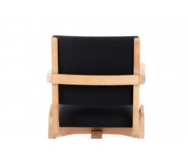 Maurice Pre armchairs in beech and black linen 1950 set of 2