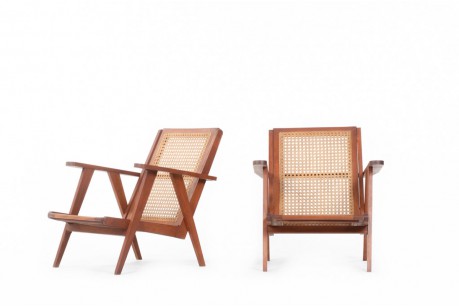Armchairs in mahogany and caned 1950 set of 2