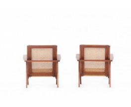 Armchairs in mahogany and caned 1950 set of 2