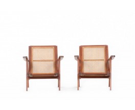 Armchairs in mahogany and caned 1950 set of 2