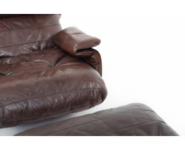 Michel Ducaroy armchair and footstool model Marsala in brown leather edition Ligne Roset 1970