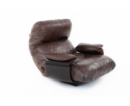 Fauteuil et repose pieds Michel Ducaroy modèle Marsala en cuir marron édition Ligne Roset 1970