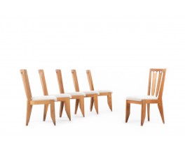 Guillerme and Chambron chairs in oak and fabric 1950 set of 6