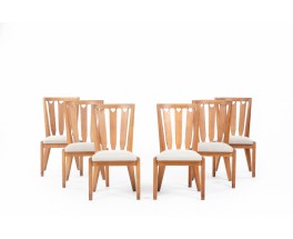 Guillerme and Chambron chairs in oak and fabric 1950 set of 6