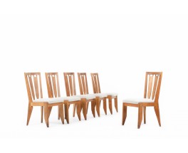 Guillerme and Chambron chairs in oak and fabric 1950 set of 6