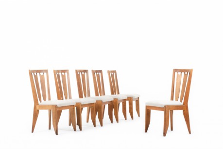 Guillerme and Chambron chairs in oak and beige fabric 1950 set of 6