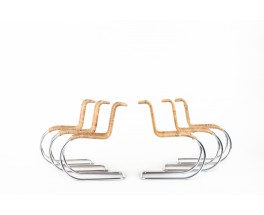 Chaises en chrome et rotin tressé 1980 set de 6