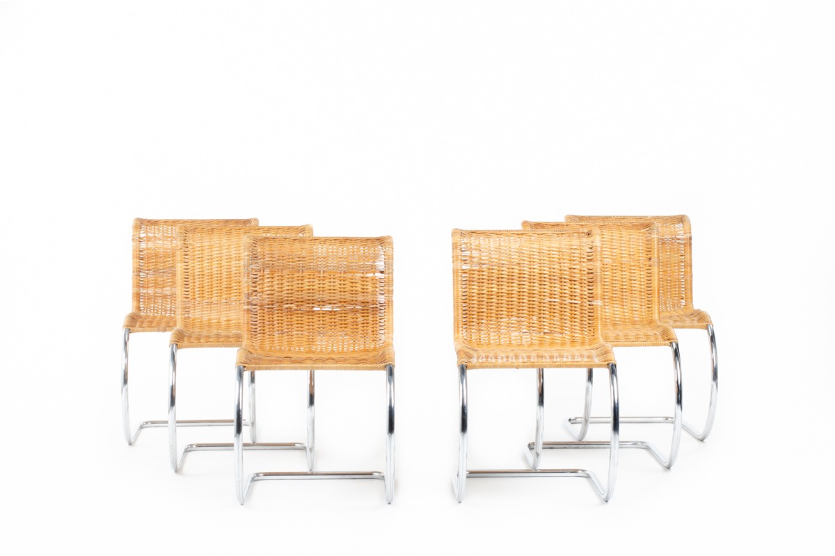 Chairs in chrome and braided rattan 1980 set of 6