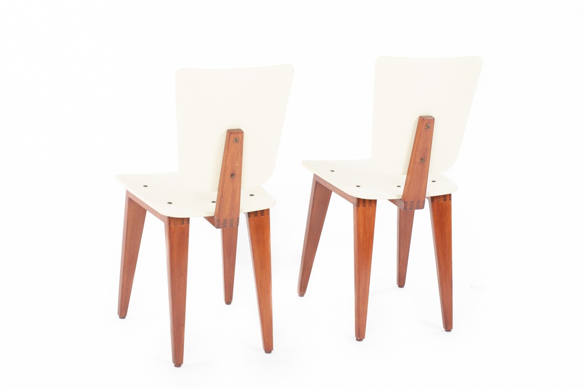 Andre Sornay chairs in mahogany and lacquer 1960 set of 2