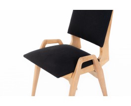 Maurice Pre chairs in beech and black linen 1950 set of 6