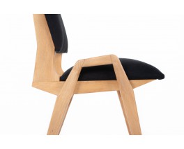 Chaises Maurice Pré en hêtre et lin noir 1950 set de 6