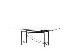 Rectangular dining table in glass marble and metal 1980